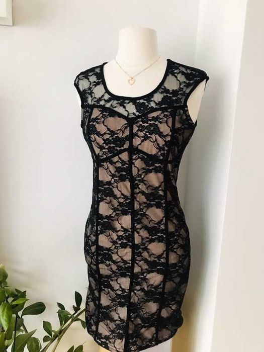 Sukienka koronkowa Jane Norman XS 34 mała czarna prosta elegancka