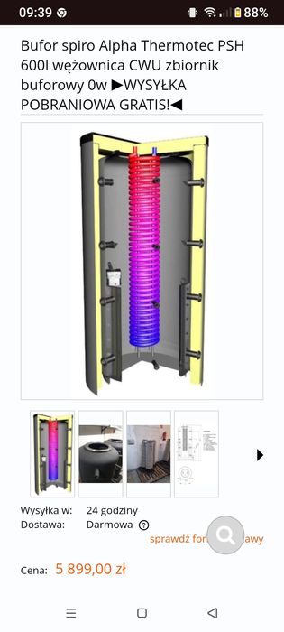 Bufor spiro Alpha z wężownicą