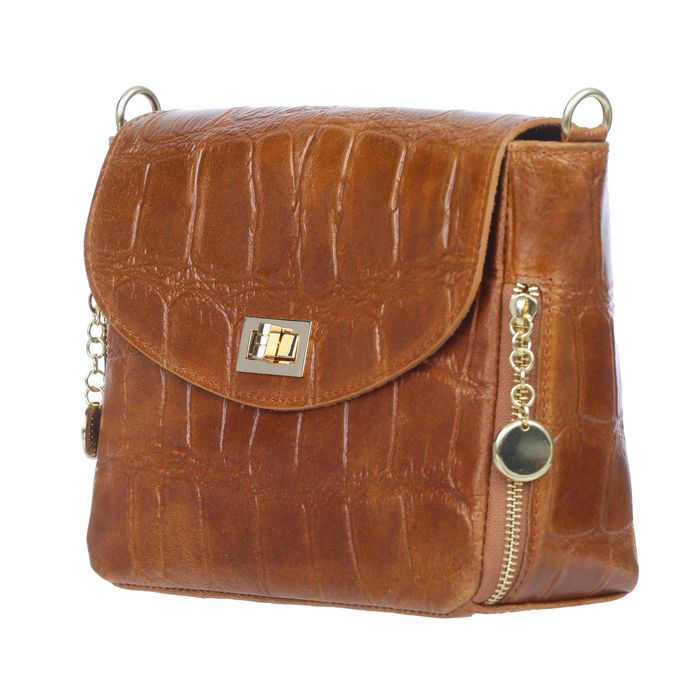 VERA PELLE torebka skórzana listonoszka kroko z paskiem V532 j.szara