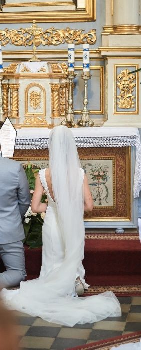 suknia ślubna kolor ecru Margot tren rozmiar 34 syrenka rybka