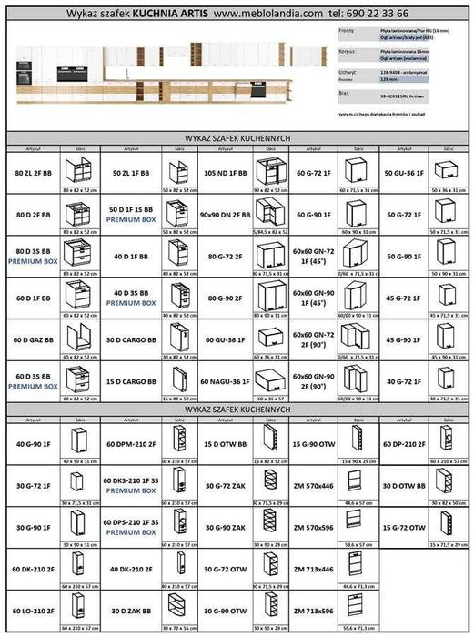Zestaw mebli kuchennych ARTIS systemowa na wymiar połysk MDF
