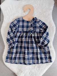 Zara Baby Girl sukienka 104cm w kratę granatowa biała falbanką guziki