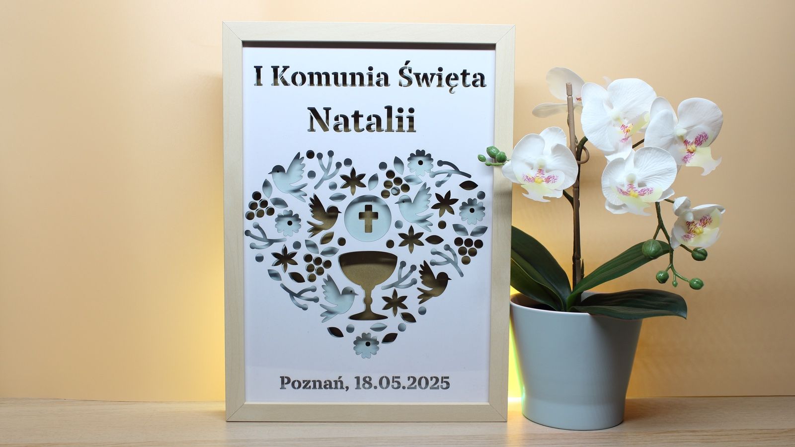 Personalizowana Ramka 3D Shadow Box Pamiątka Komunii Serce