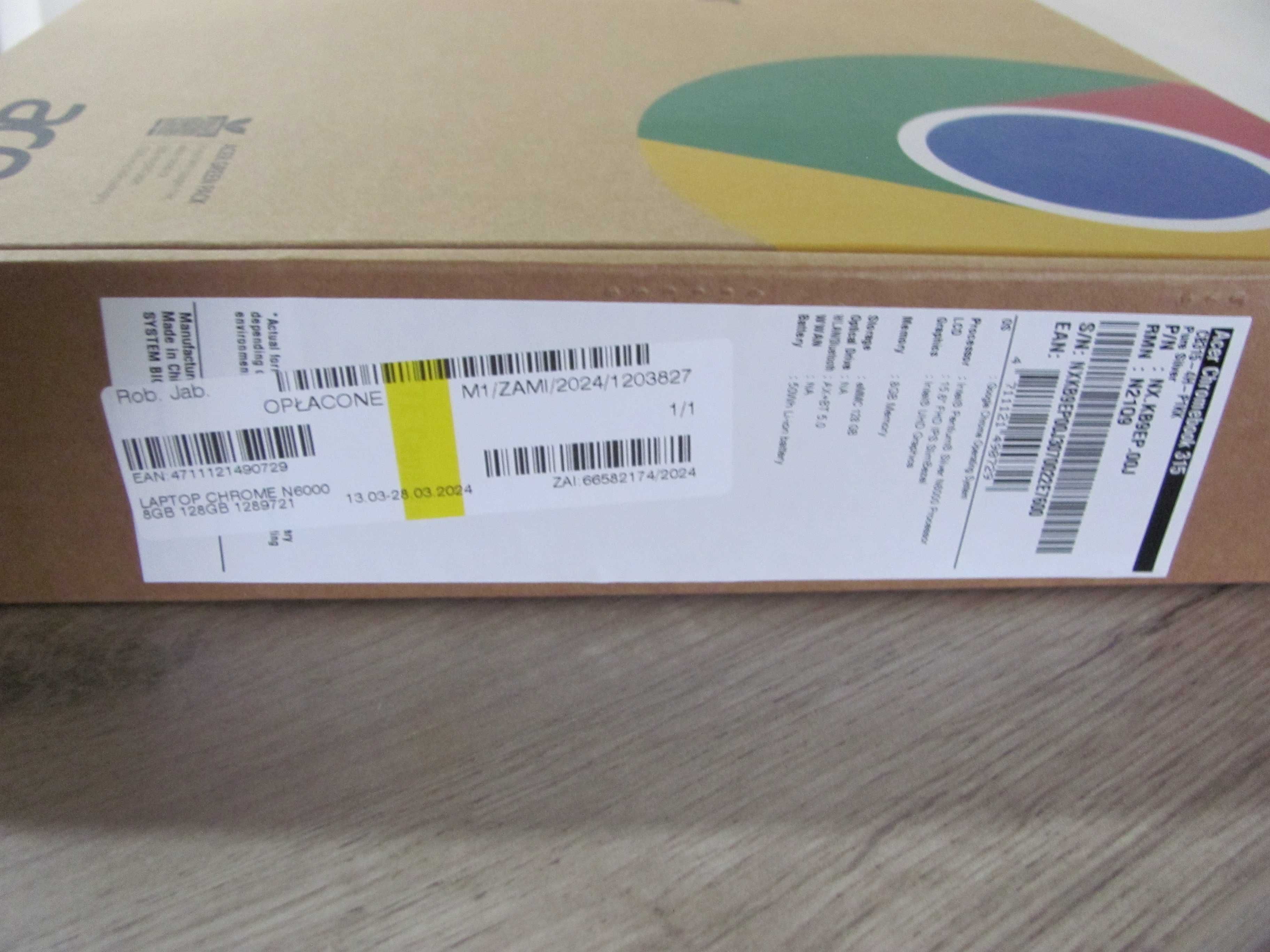 NOWY Laptop ACER Chromebook 315 15.6" IPS Pentium N6000 8/128GB