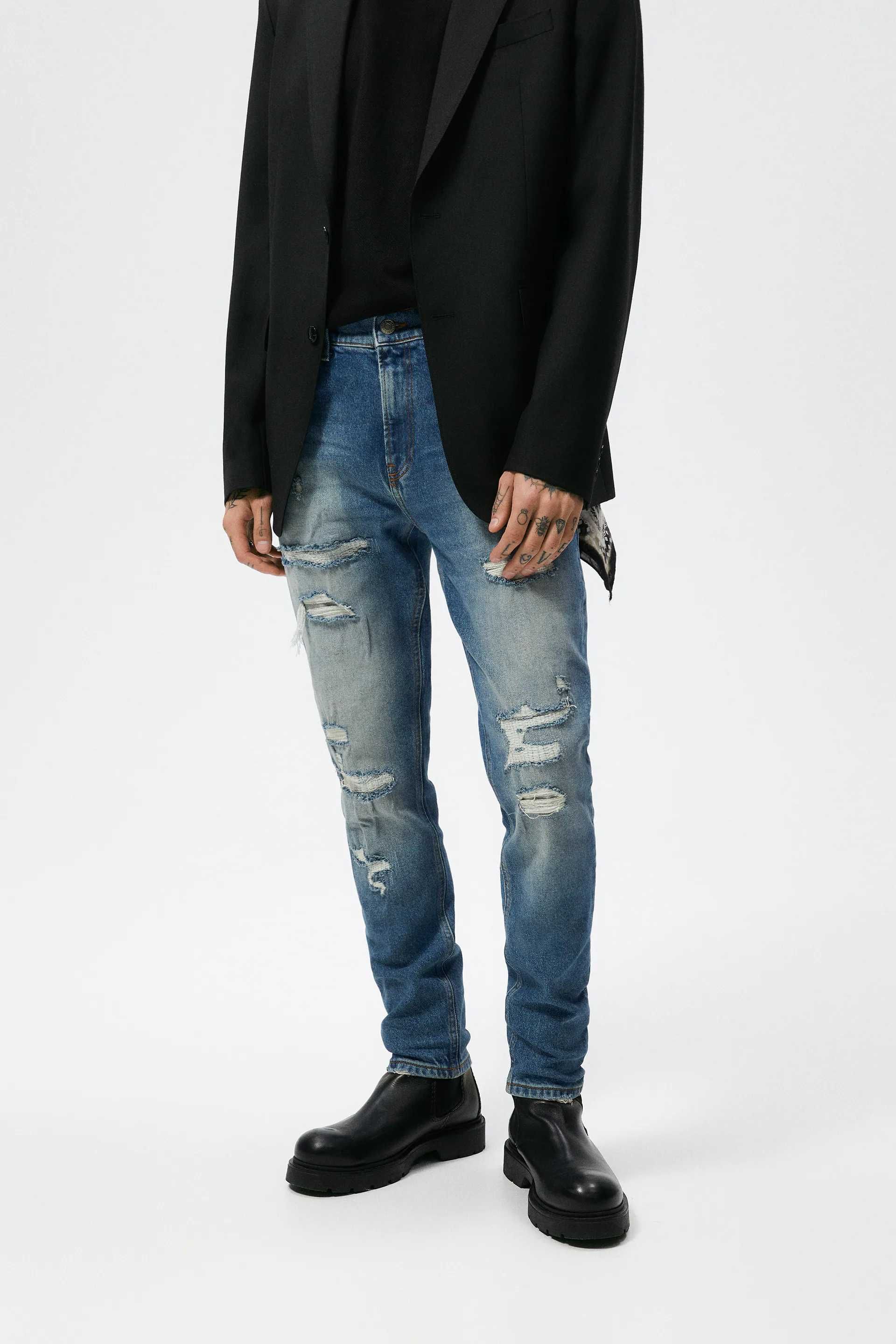 Spodnie jeansy o kroju skinny  z rozdarciami Zara rozmiar 40