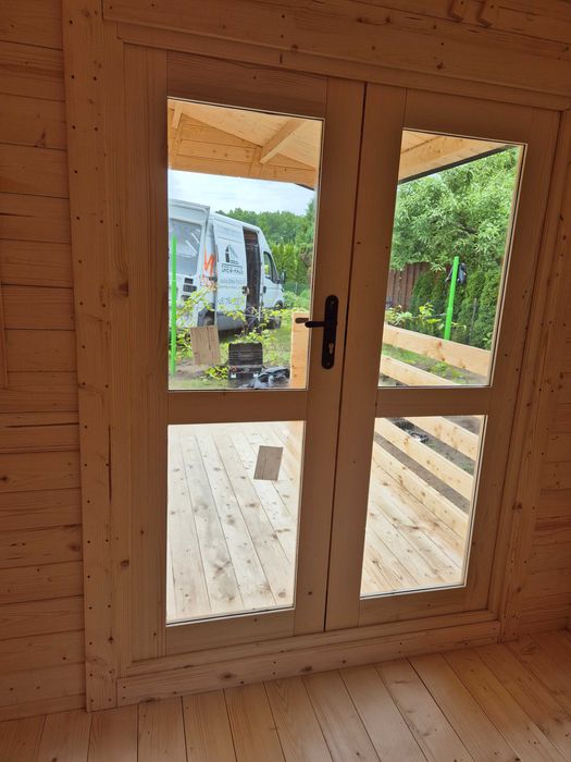 od RĘKI piękny domek drewniany + TARAS* 7m x 4m*28 m2 *SCIANY aż 45 mm