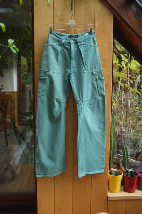 szerokie zielone jeansy Lioness Australia grube baggy lowwaist bojówki