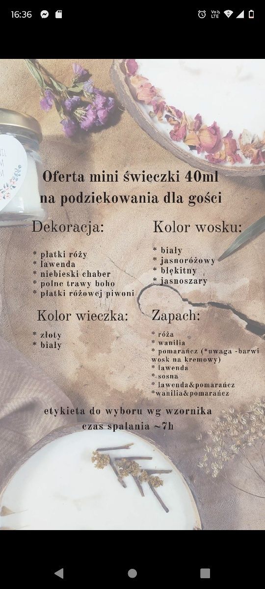 Świeczki upominki podziękowania dla gości ślub wesele KOMUNIA