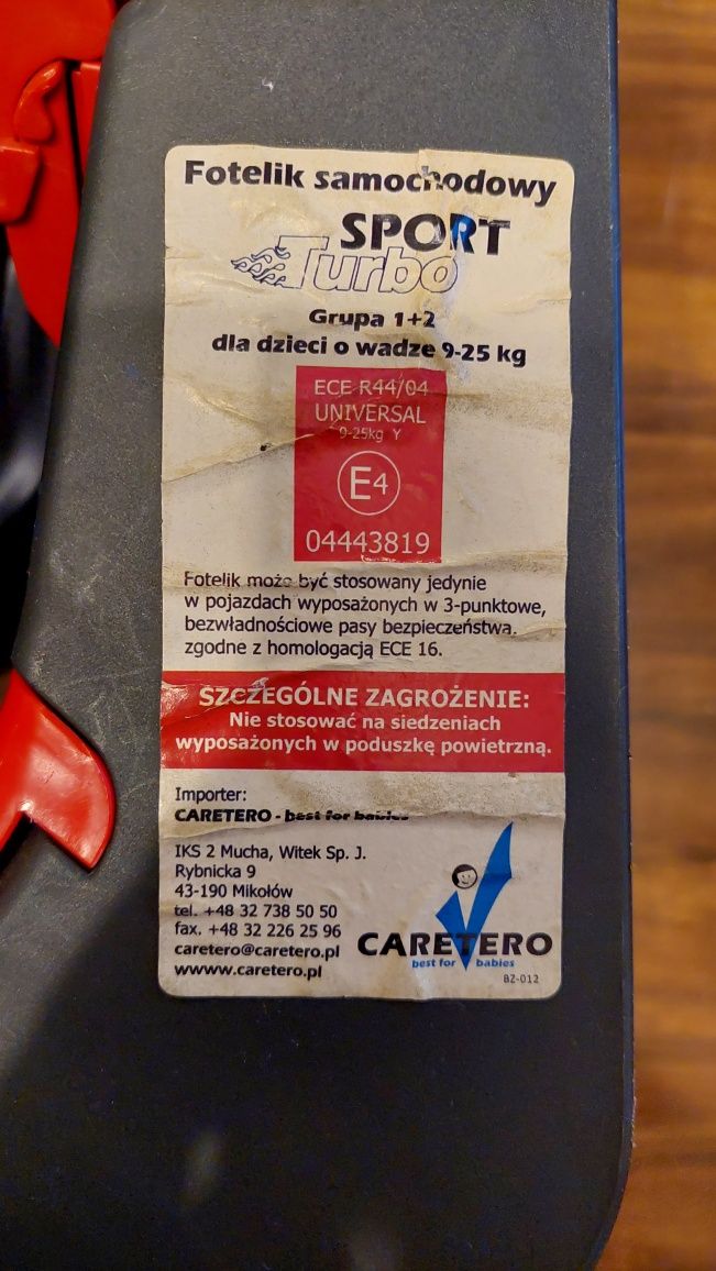 Fotelik samochodowy CARETERO SPORT TURBO niebieski dla dzieci 9-25kg