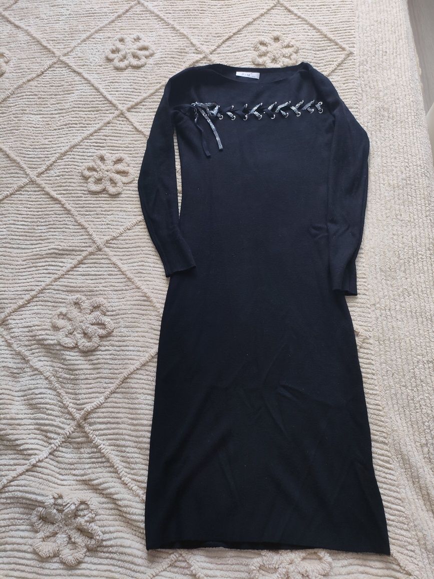 Sukienka prążkowana czarna prążek S/M midi elegancka