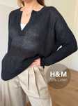 Lniany sweterek granatowy H&M letni wiosenny oversize loose fit lekki