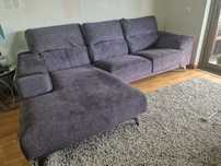 Sofá Chaise Longue Veludo Cinza Conforama - Como Novo