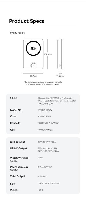 Павербанк Baseus EnerFill FT11 Qi2 10000mAh 27W Magsafe