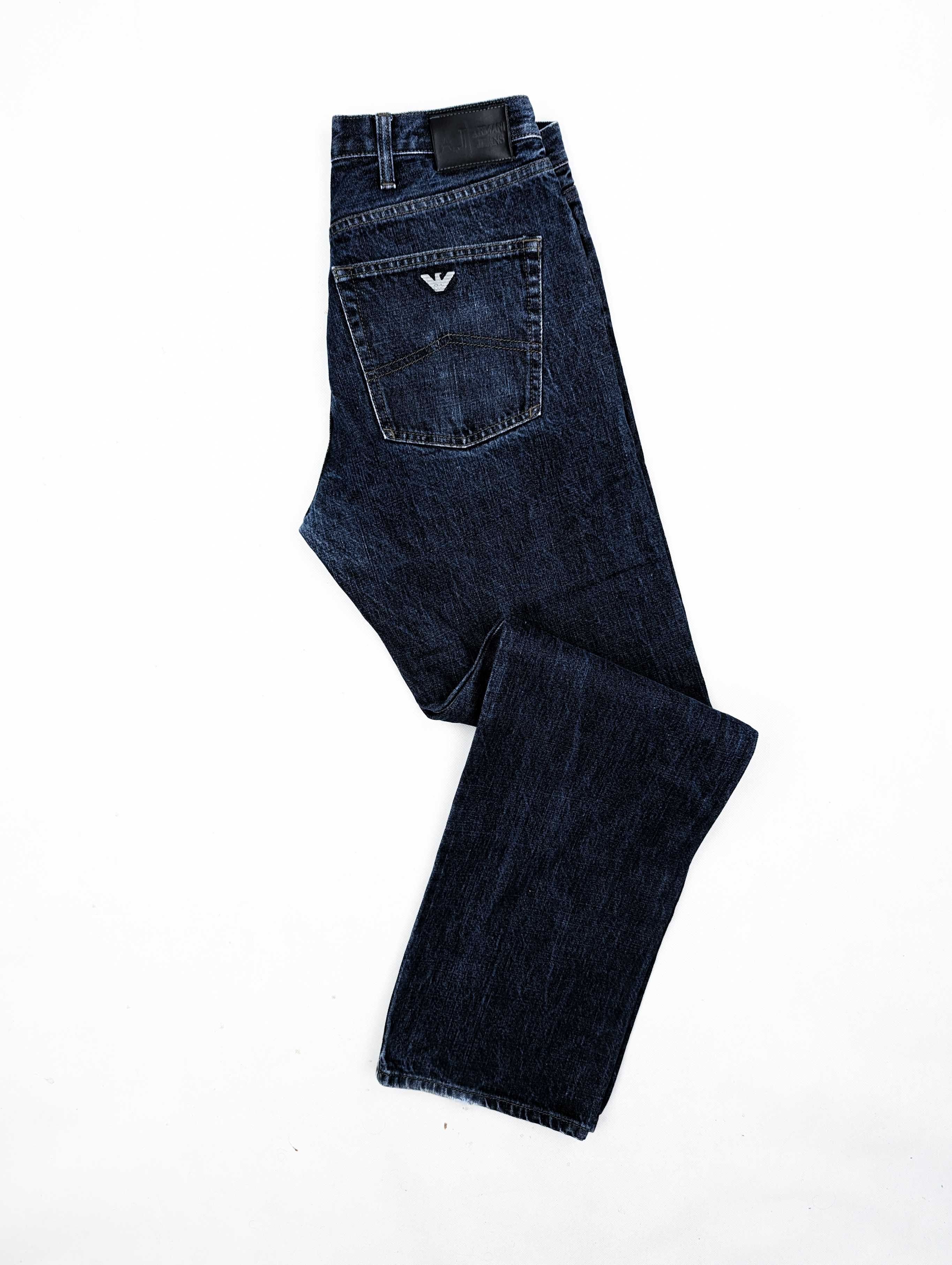 Armani Jeans granatowe spodnie jeansy 32 S logo