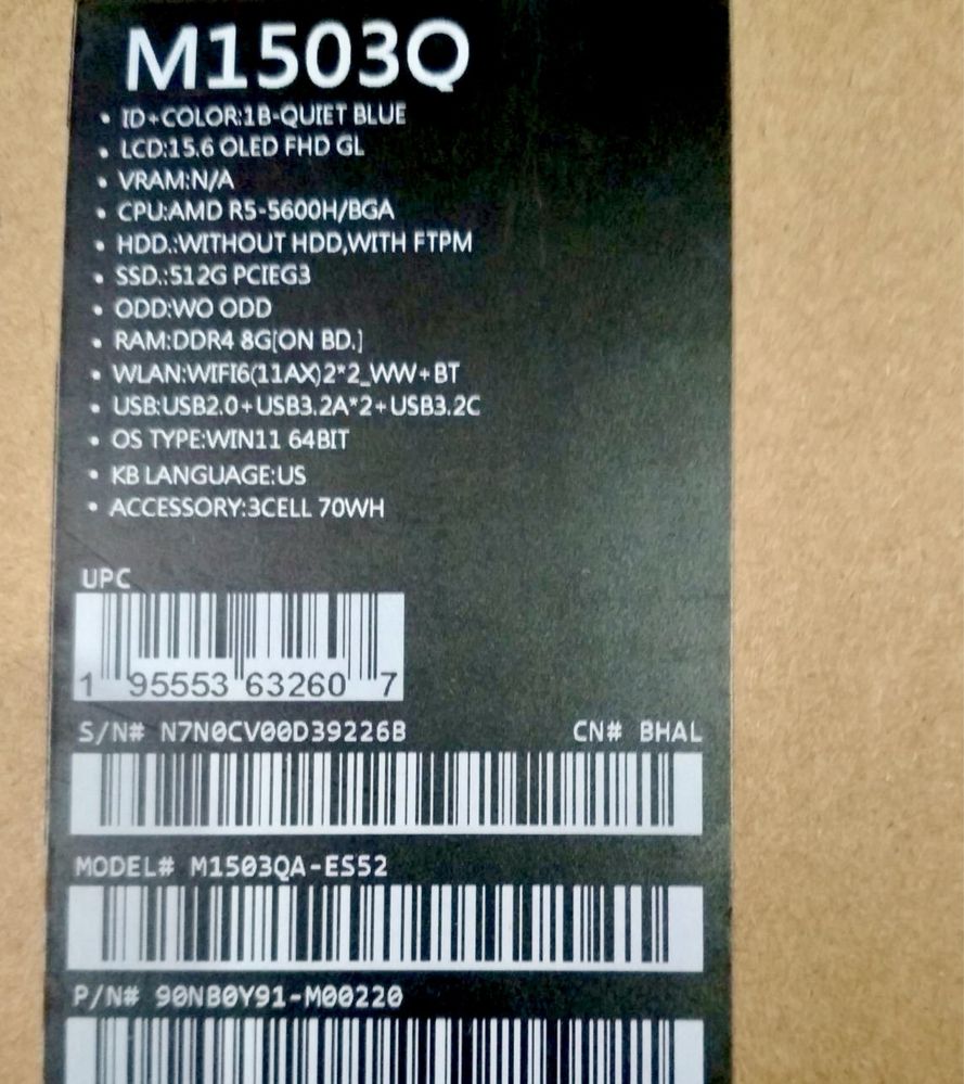 ASUS VivoBook 15X OLED 15.6", Ryzen 5600H/8GB/512GB/Win11/ M1503QA