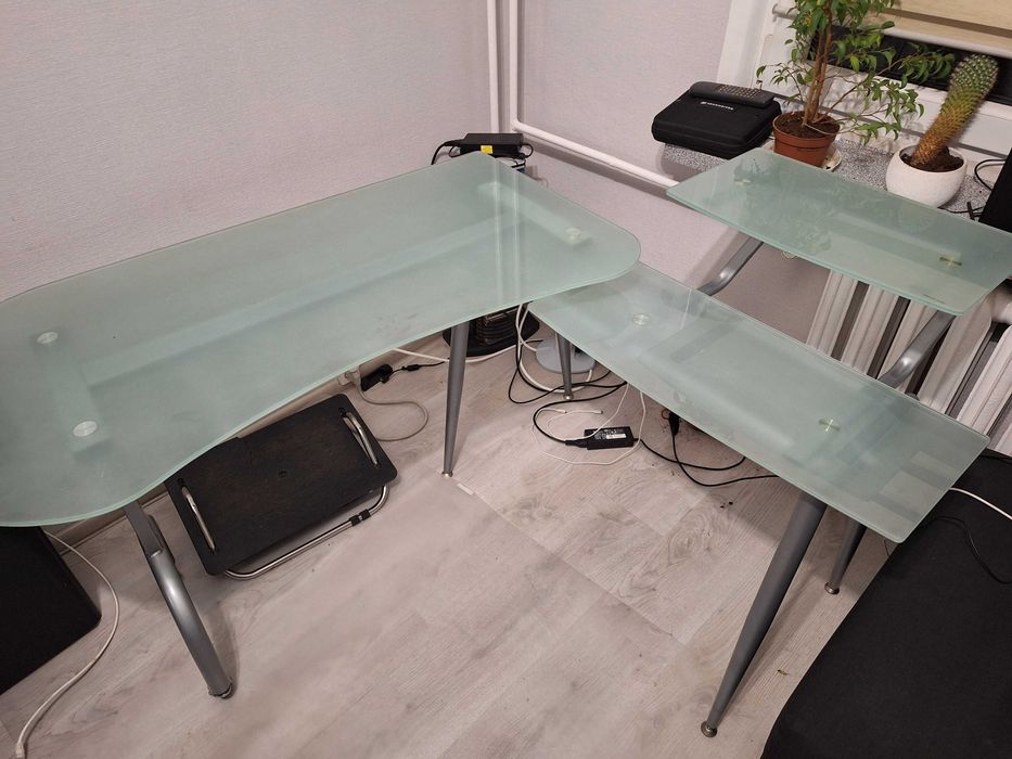 Biurko komputerowe szklane składane Aluminium 120x60 - 240x60