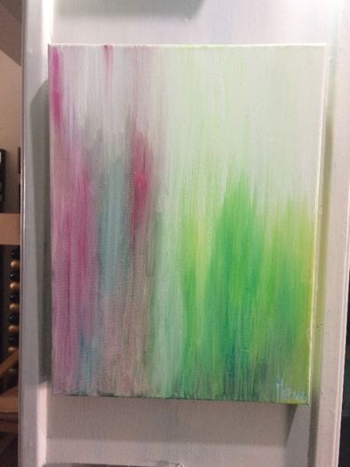 Quadro em Acrílico, abstratos, entre os tons verdes e dos rosas. 40*30