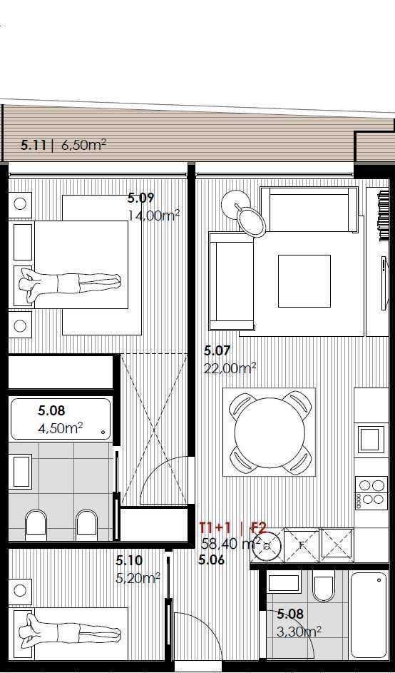 Apartamento T1 + 1 Canidelo New Plaza Ultimo andar NOVO