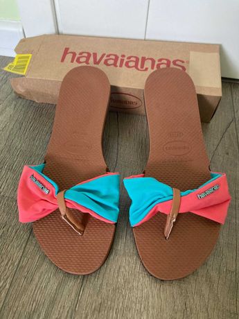 Nowe klapki japonki kokardki Havaianas gumowe 39 40 koral