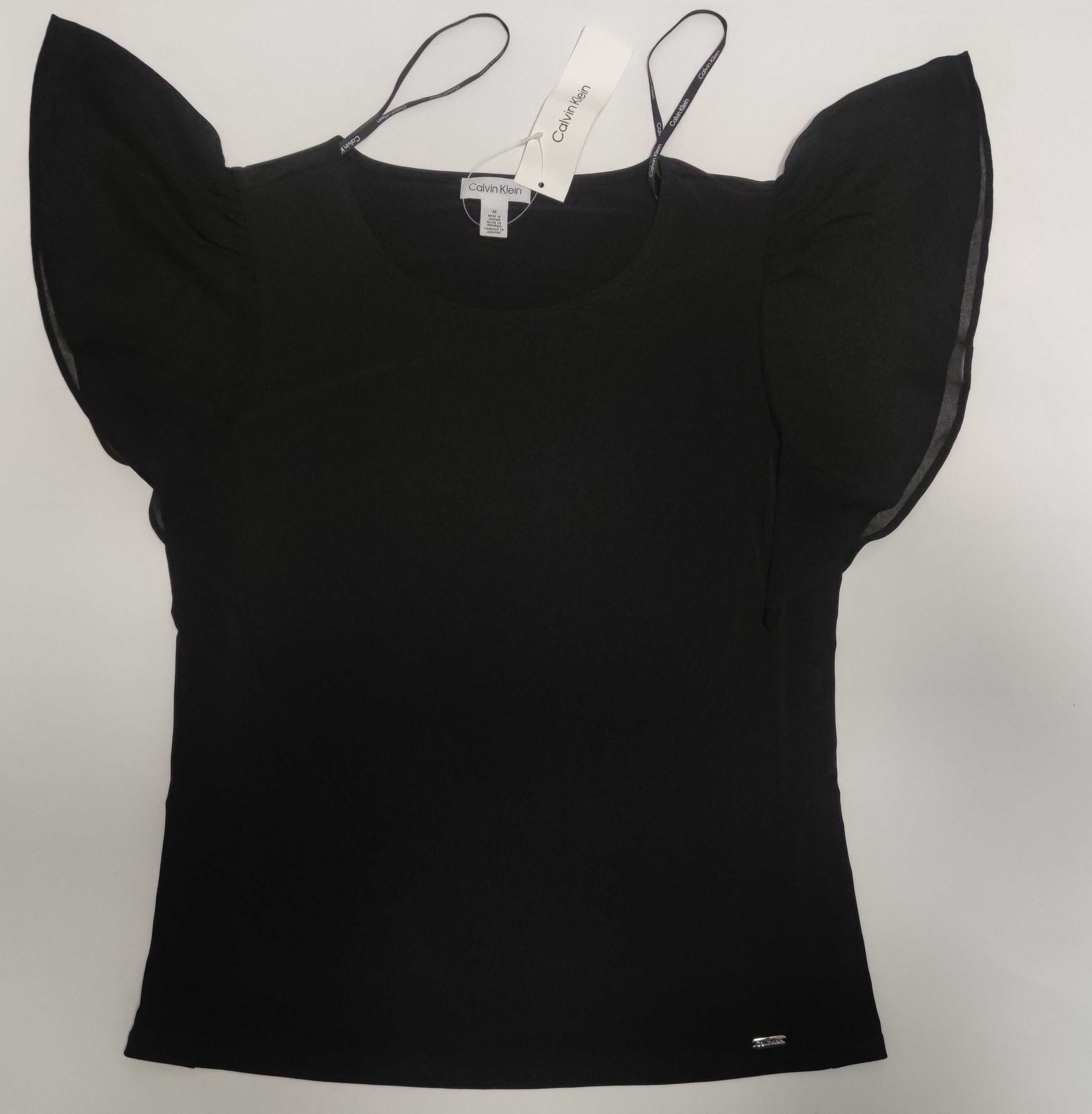 Calvin Klein CK klasyczna czarna bluzka krótki rękaw motylki M jak L