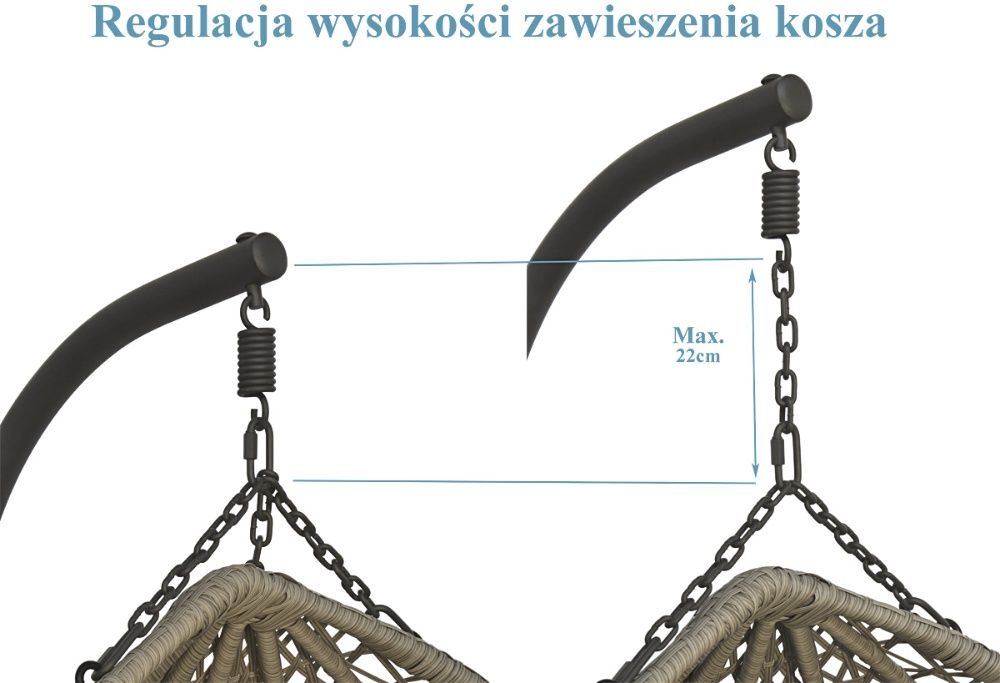 Kokon Fotel Wiszący DUET LUXE Szary Do Ogrodu Huśtawka 028644