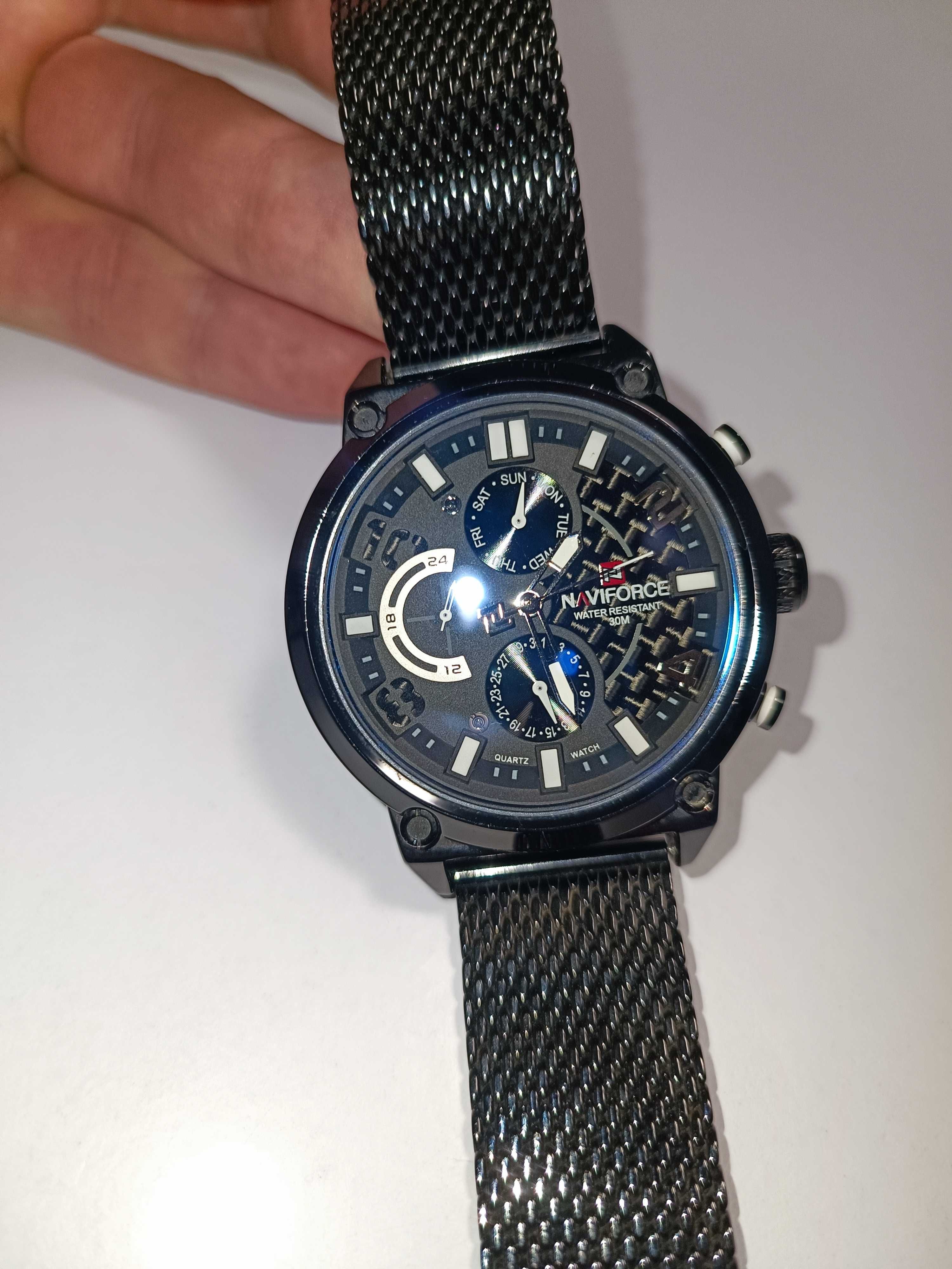 Наручные стильные мужские часы кварцевые черные Naviforce Навифорс