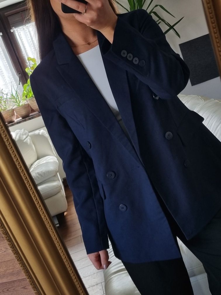 Granatowa elegancka marynarka żakiet Sinsay r. S