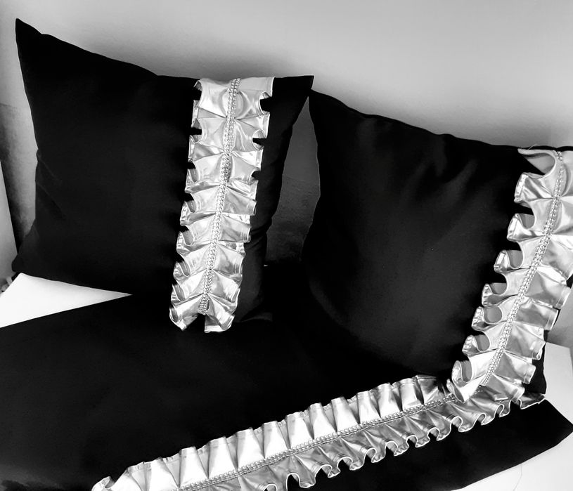 Firany zasłony czarne ze srebrnym ornamentem