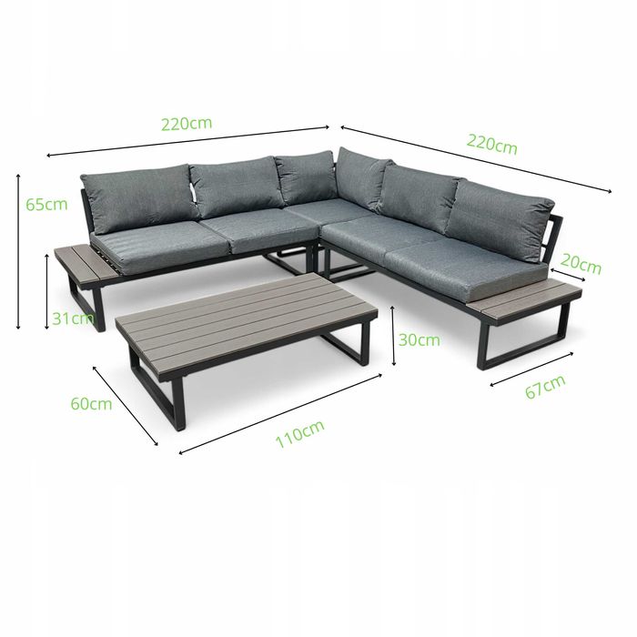 Narożnik Ogrodowy Nowoczesny Modułowy Zestaw Wypoczynkowy Tarasowy