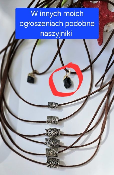 Naszyjnik kamień Turmalin surowy damski męski regulowany sznurek zamsz