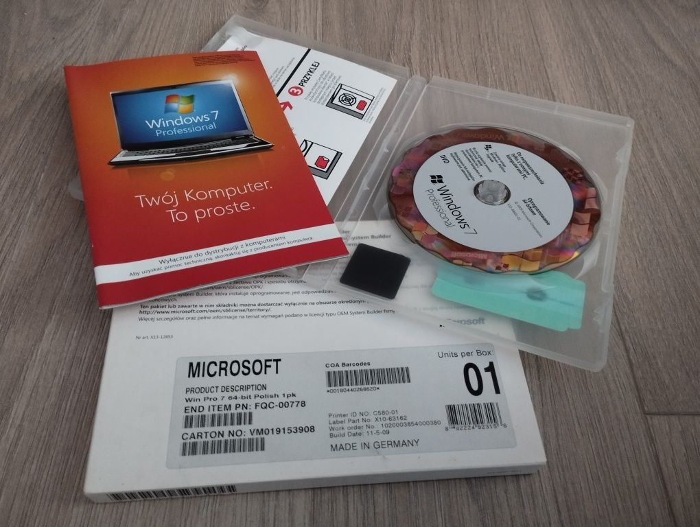 Windows 7 pro professional x64 DVD COA