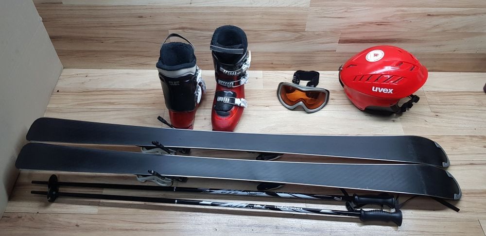 Komplet Narty 130 cm VOLKL Buty roz 38.5 Kijki Kask Gogle