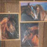 Trzy pastele portrety koni