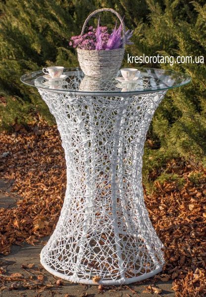 Плетённый журнальный столик- Лайт, со стеклом + ротанг. Садовая мебель