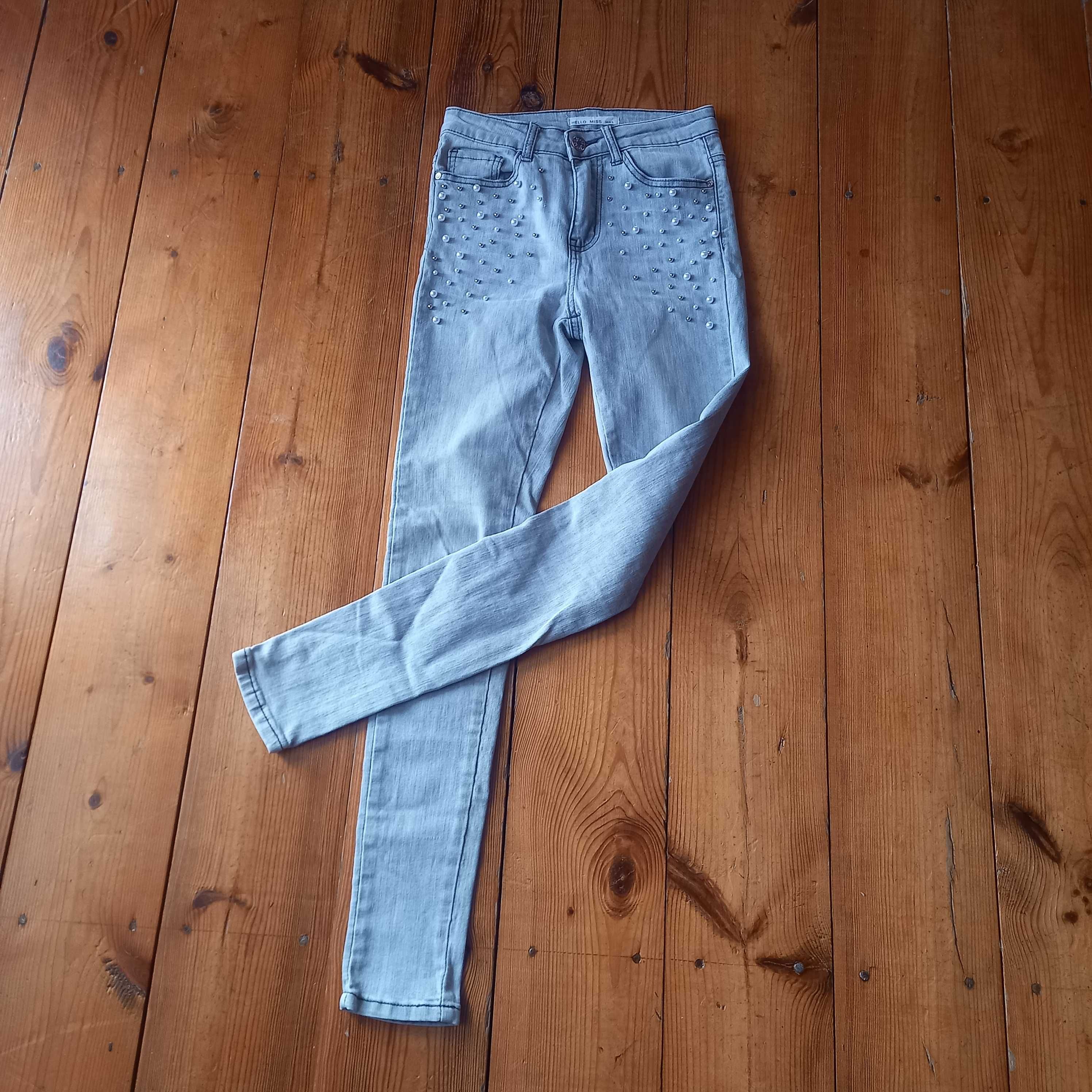 spodnie jeans z koralikami xs