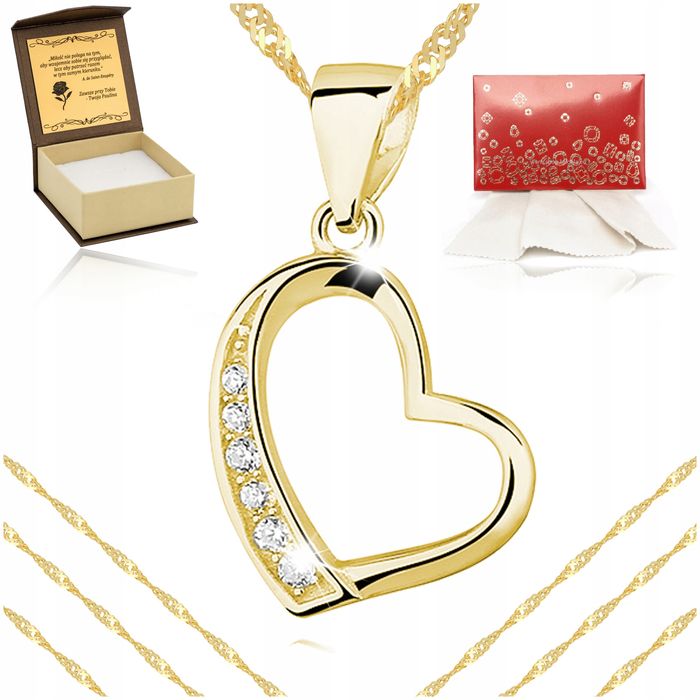 Złoty Łańcuszek Z Serduszkiem Srebro 925/585 Prezent+puełko / Grawer G