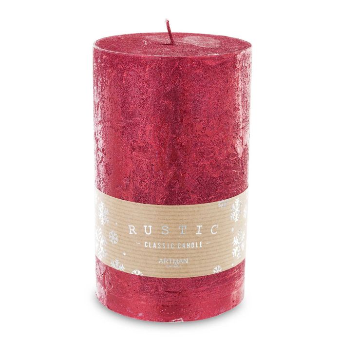 Świeca walec Rustic Metalic czerwona 15x9cm. 142947