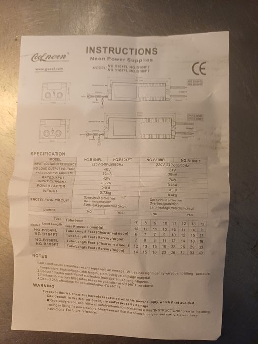 Zasilacz elektrobiczny Cool Neon do neonów.