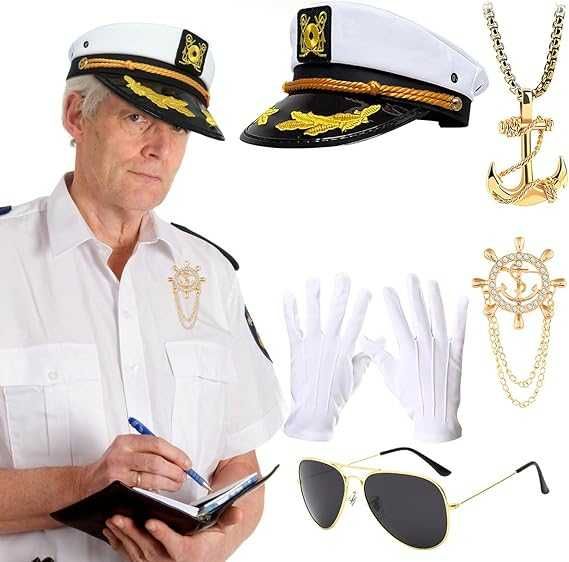 Cosplay Przebranie Kostium Kapitan Statku Jachtu 6 częściowy