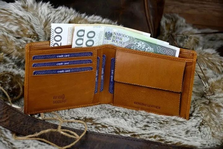 skórzany portfel męski buffalo brązowy cienki rfid