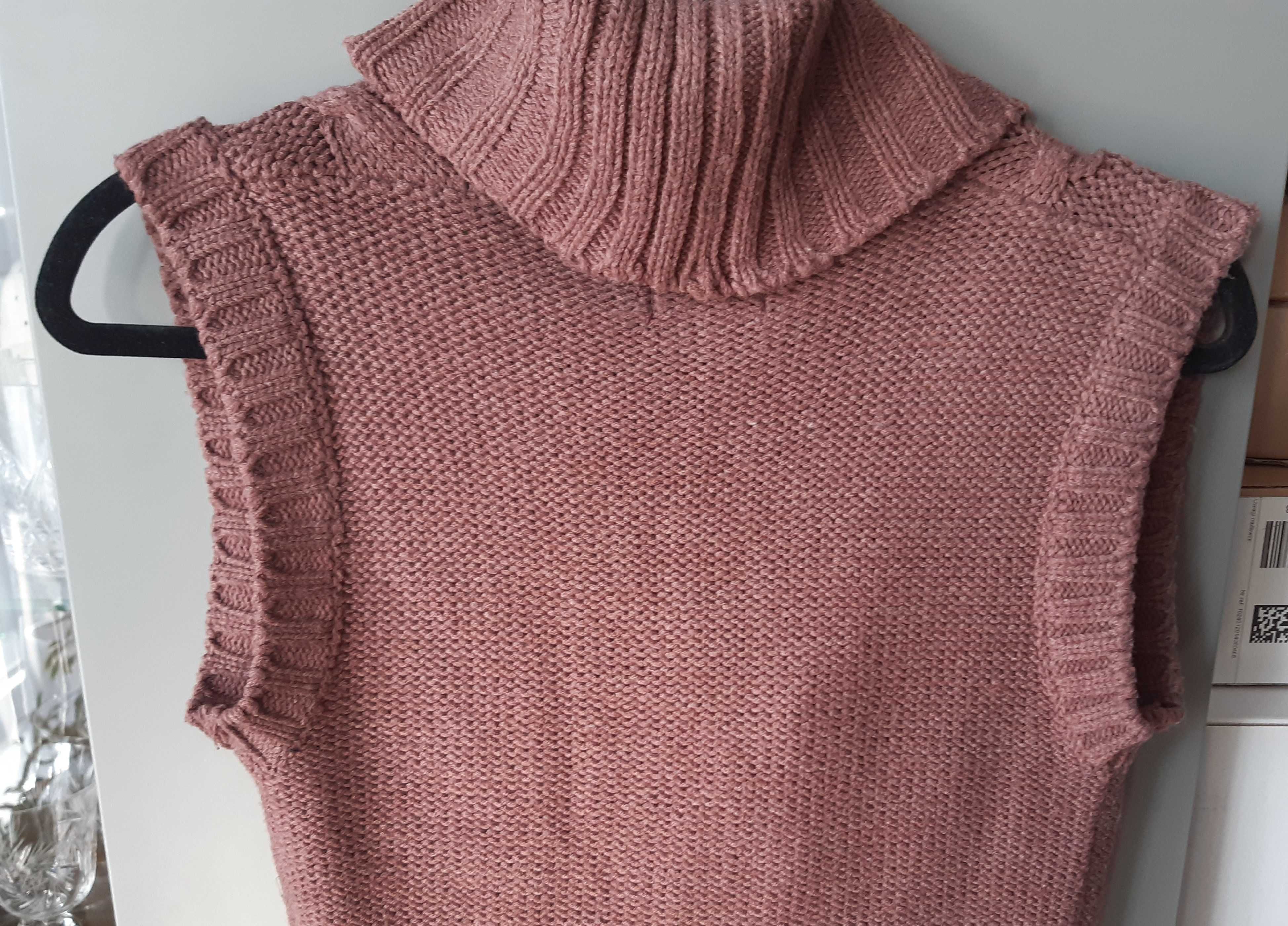 Sweter tunika głęboki dekolt kolor ciemny wrzos rozmiar M 38