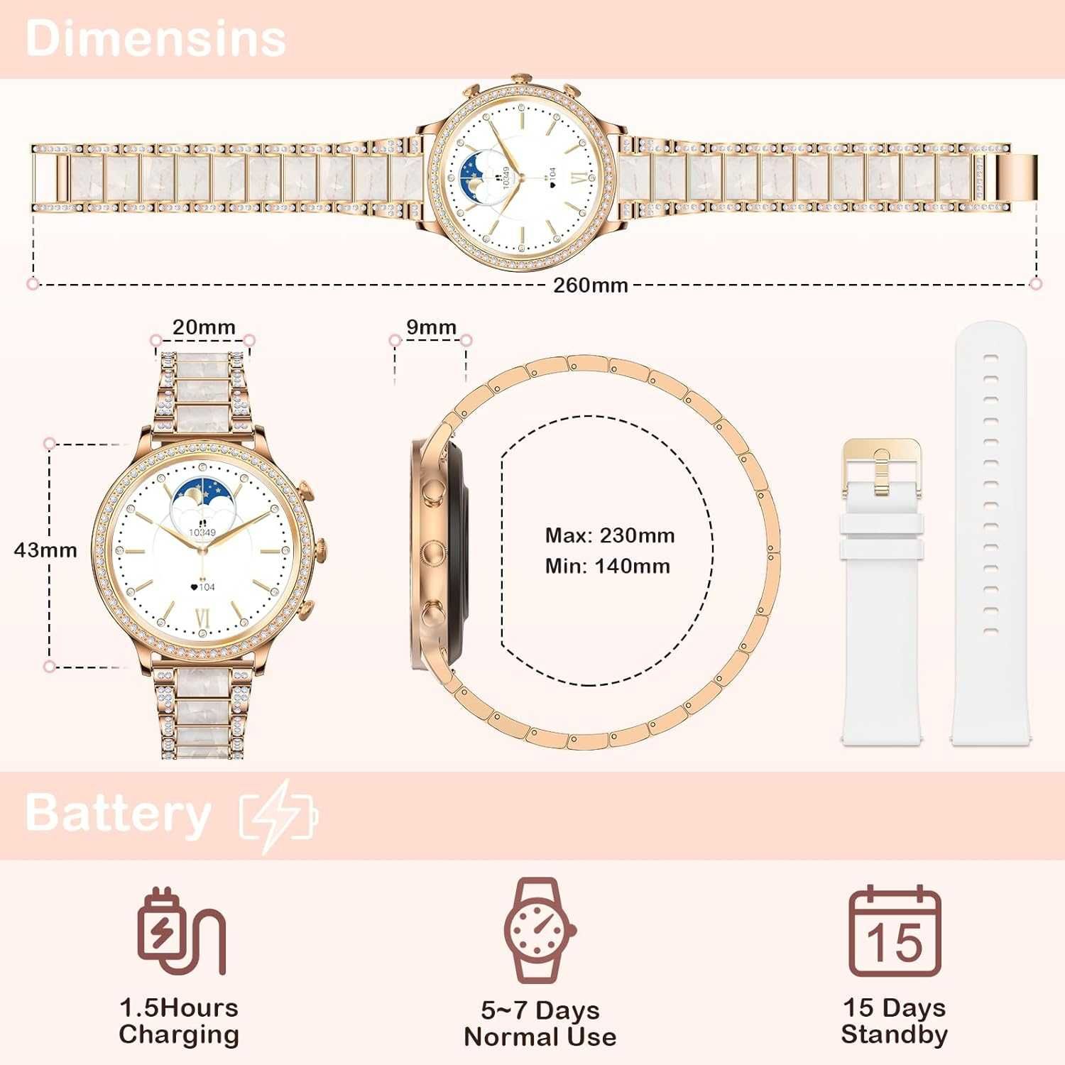 ZKCREATION Smartwatch damski z funkcją telefonu, snu i pulsometrem