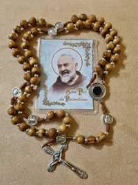 Różaniec Ojciec Pio relikwia+obrazek