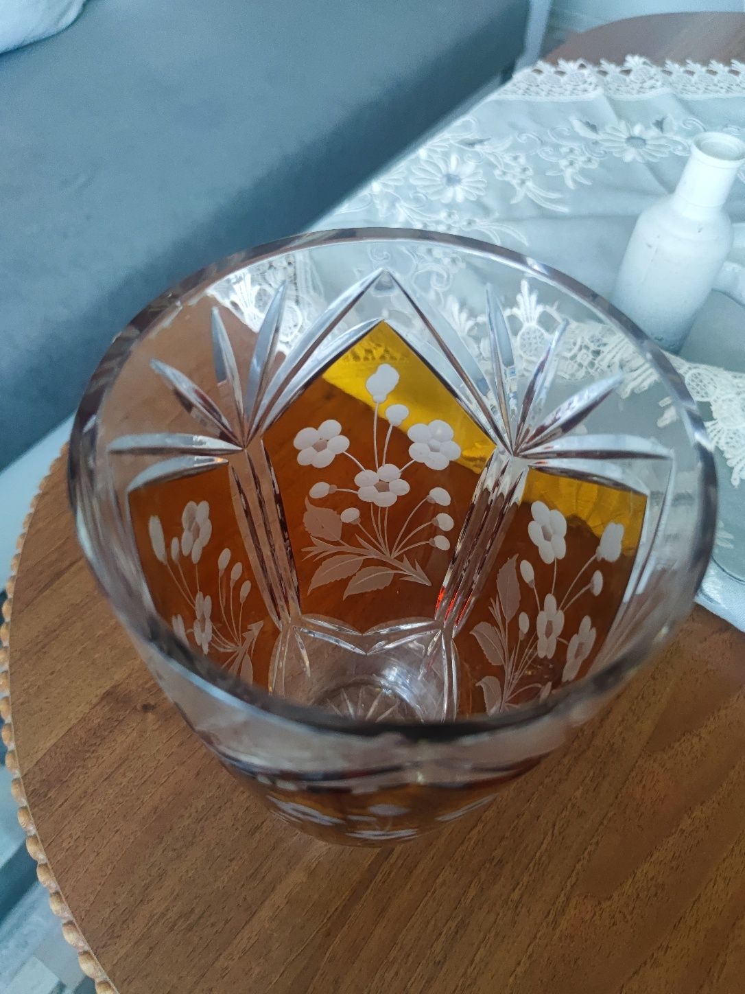 Przepiękny duży wazon gruby kryształ z lat 60-70tych