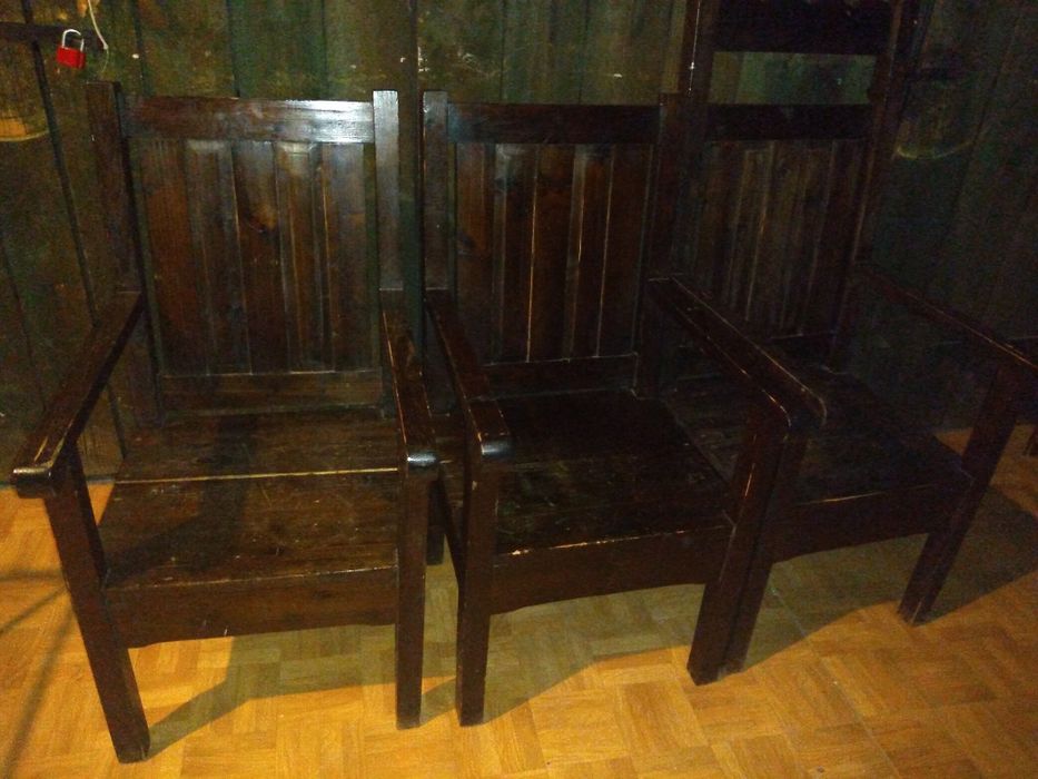 Komplet krzeseł z poręczami antyk drewno