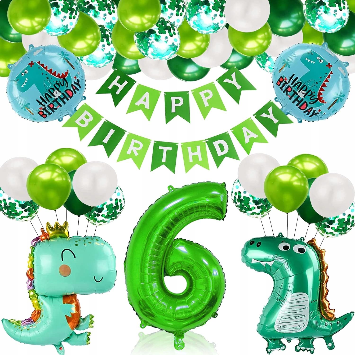 zestaw dekoracji urodzinowych, balon na imprezę z dinozaurem, cyfra 6