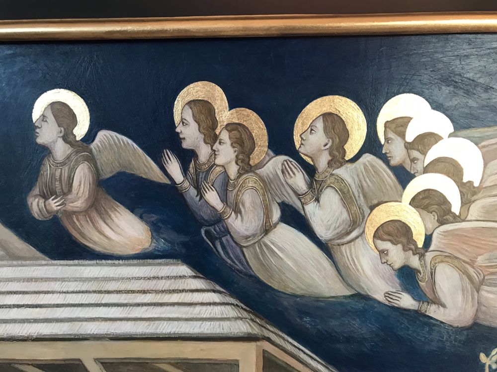 Boże narodzenie - obraz na desce.Transpozycja malarska fresku Giotto’a