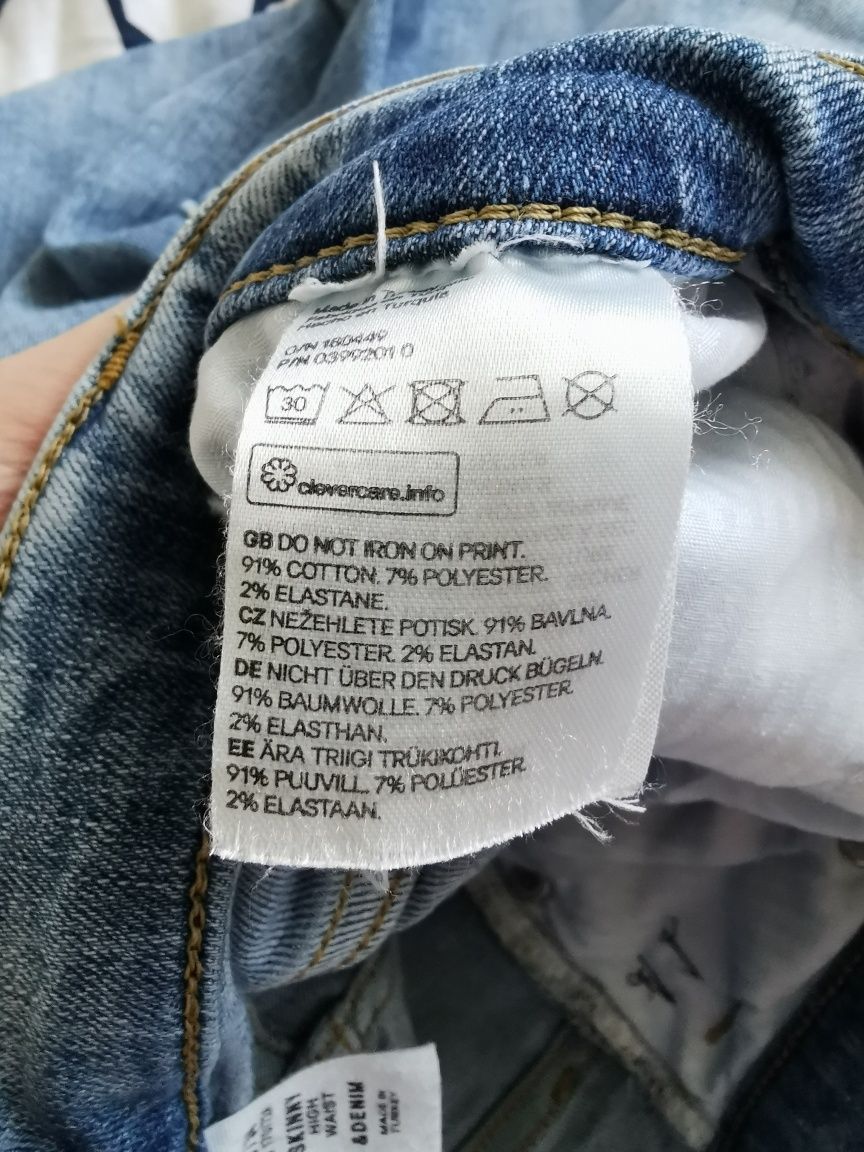 Jasne długie spodnie jeansy dżinsy S 36 H&M 28/34 Divided z wysokim st