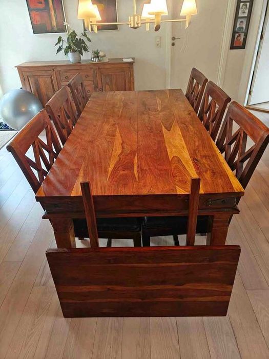 Stół z litego drewna sheesham + 6 krzeseł