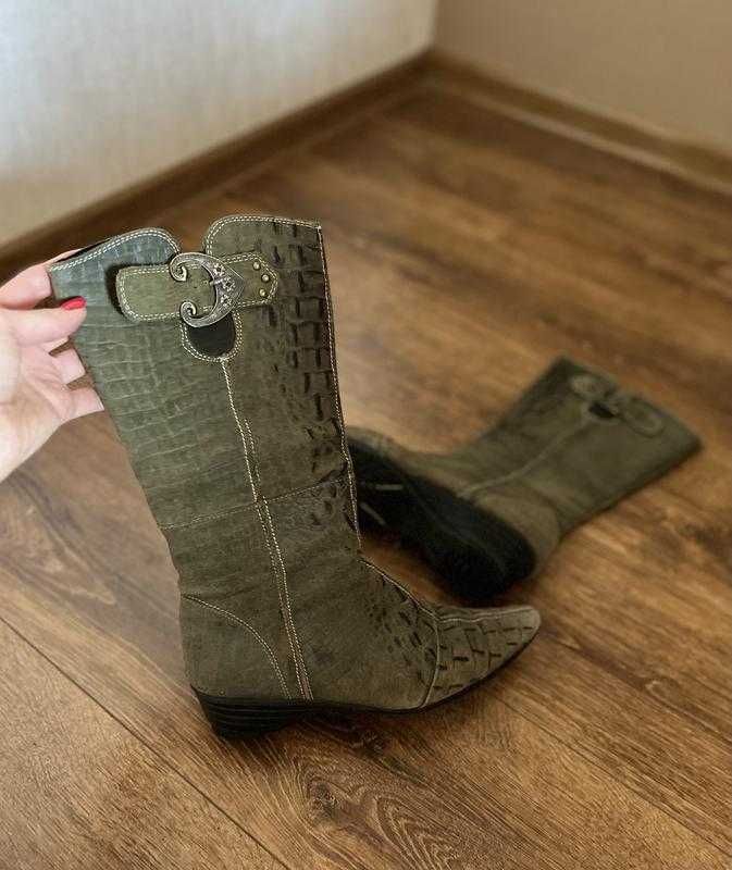 ботинки хаки сапоги зимние с мехом козаки размер 37, крокодилья кожа